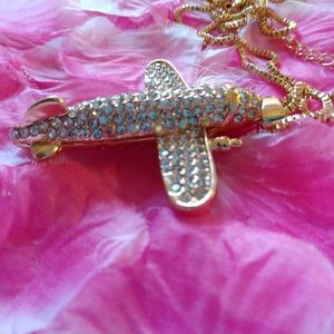 3D Betsey Johnson Crystal Airplane Necklace
